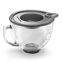 KitchenAid K5GB 5-Quart Designer Glass Mixing Bowl. 5 Quart Glass Bowl with handle, pouring spout, measuring lines and lid. Fit all tilt head models with the exception of Accolade.
